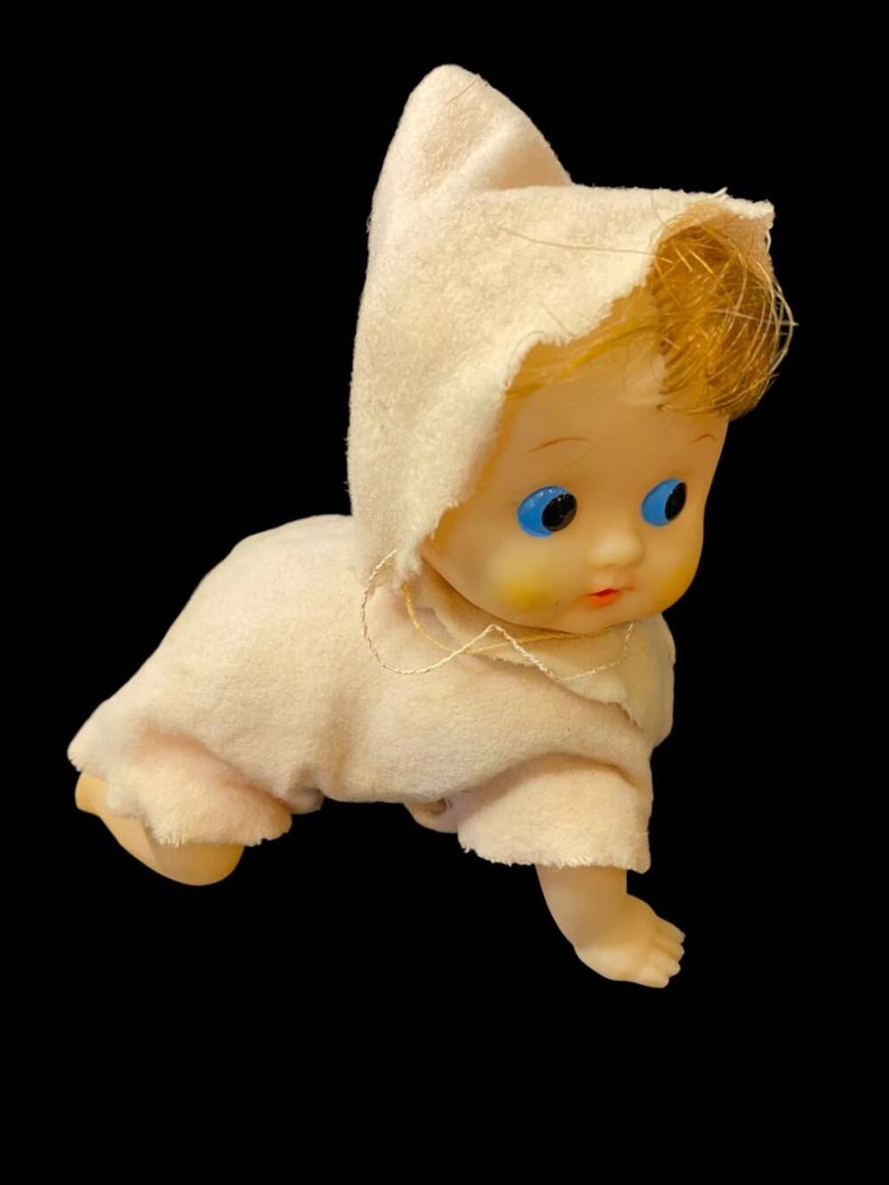 1960s Modern Toys Crawling Baby Doll Wind Up Japan Working 5"L